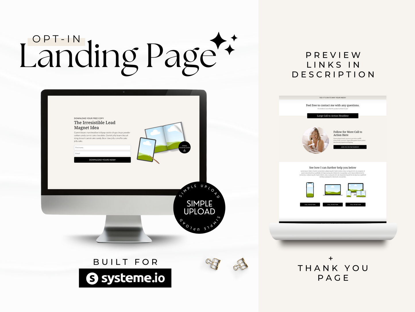 Opt-In Landing Page for Systeme.io | Black & Cream