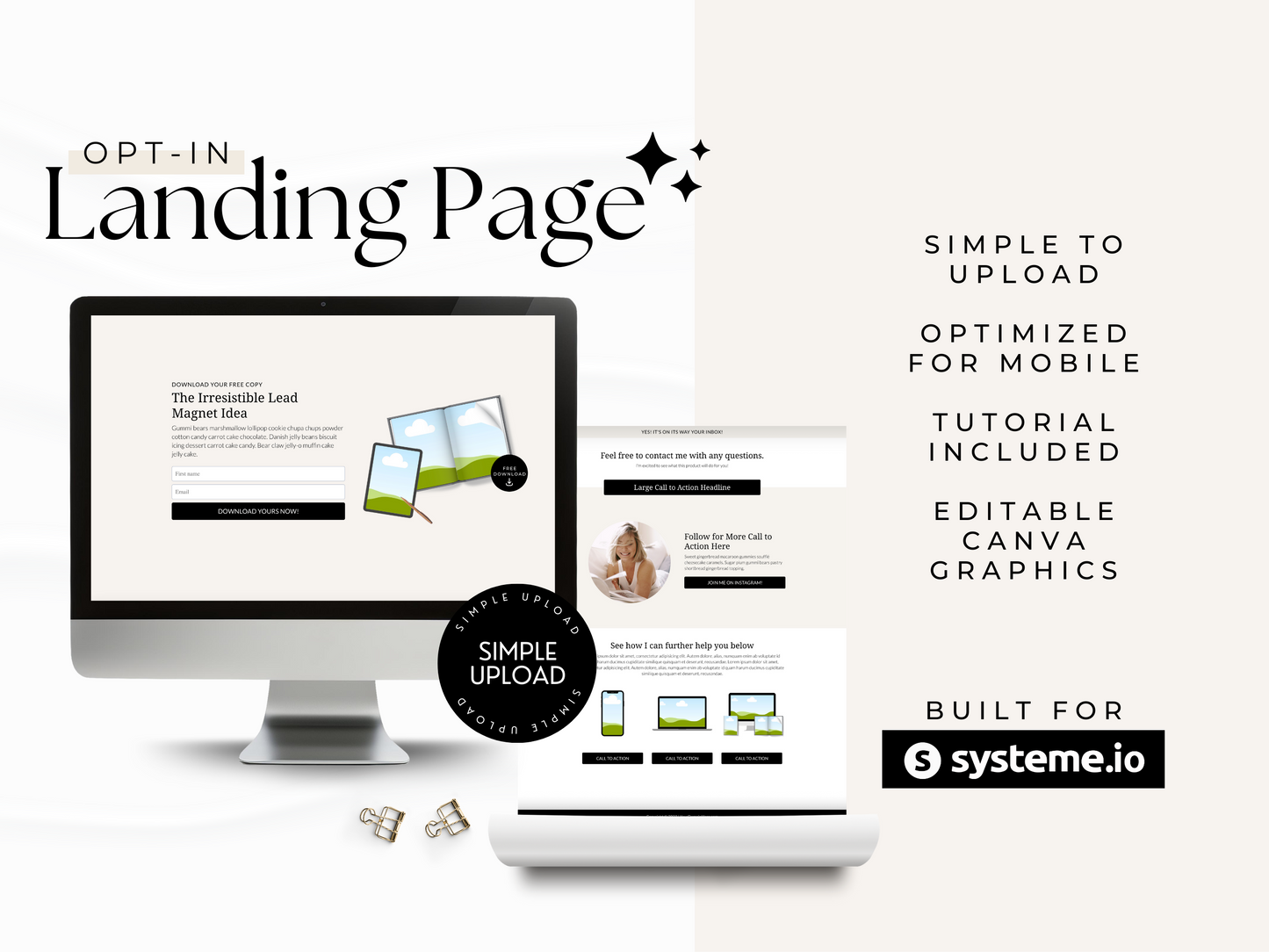 Opt-In Landing Page for Systeme.io | Black & Cream