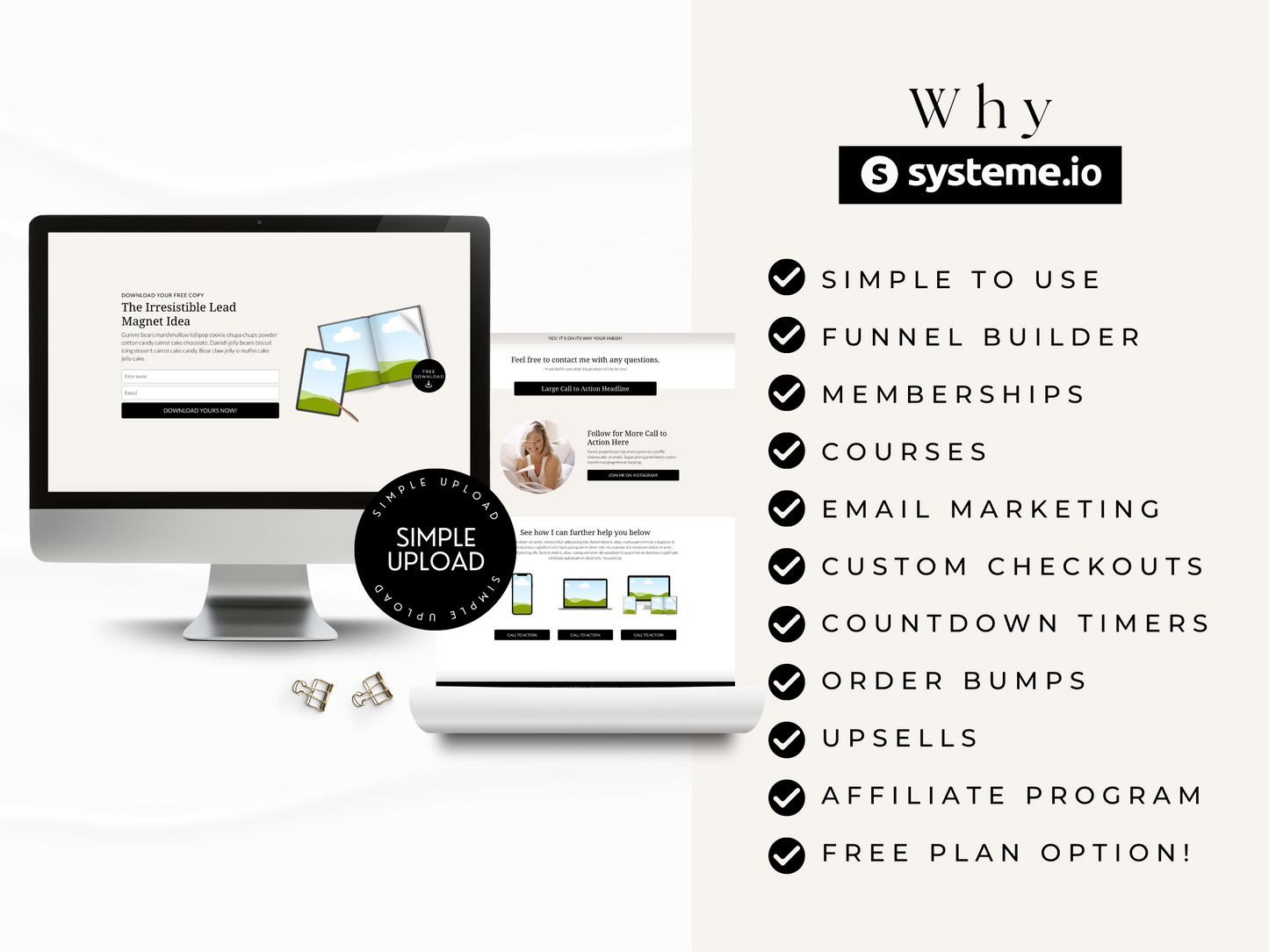 Opt-In Landing Page for Systeme.io | Black & Cream