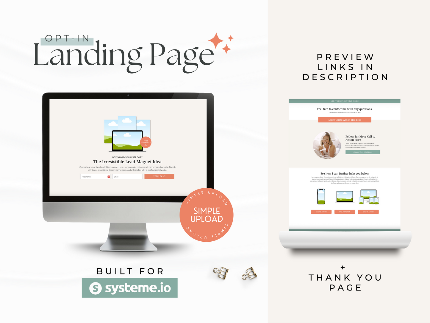 Opt-In Landing Page for Systeme.io | Coral & Green