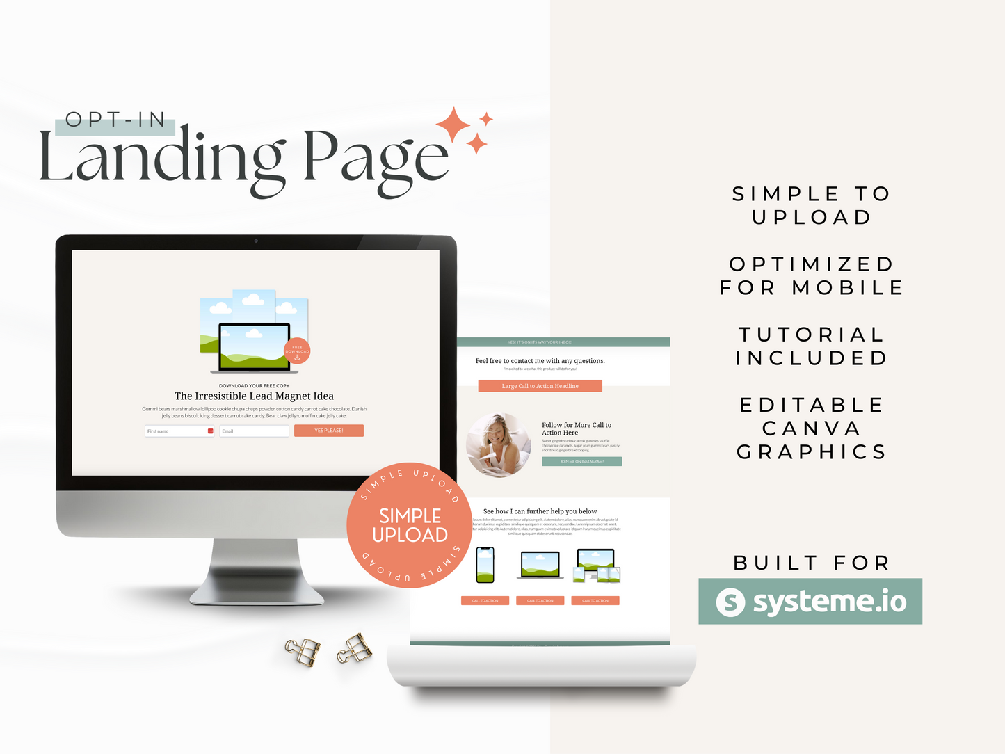Opt-In Landing Page for Systeme.io | Coral & Green
