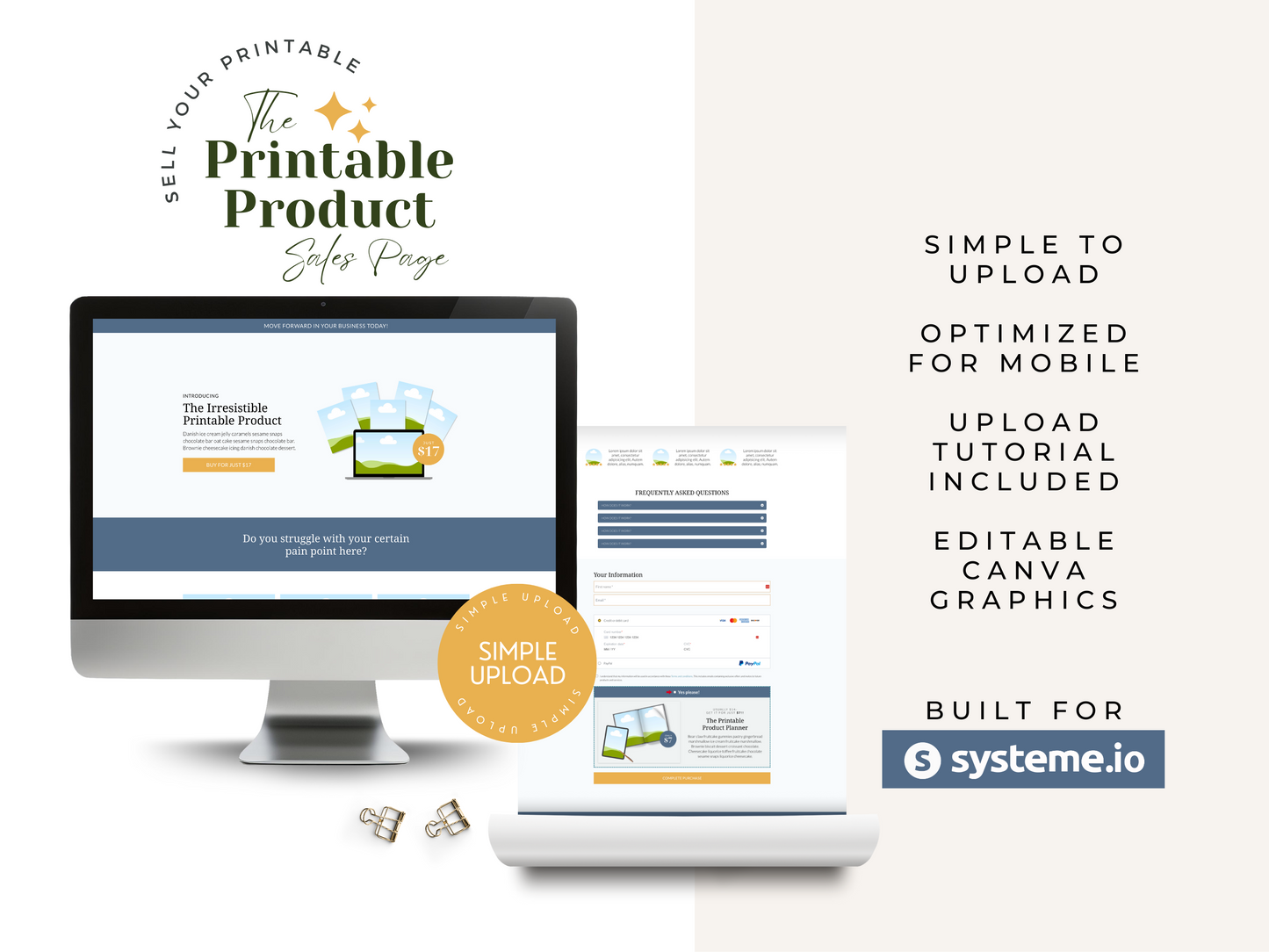 Printable Product Sales Page for Systeme.io | Blue & Yellow