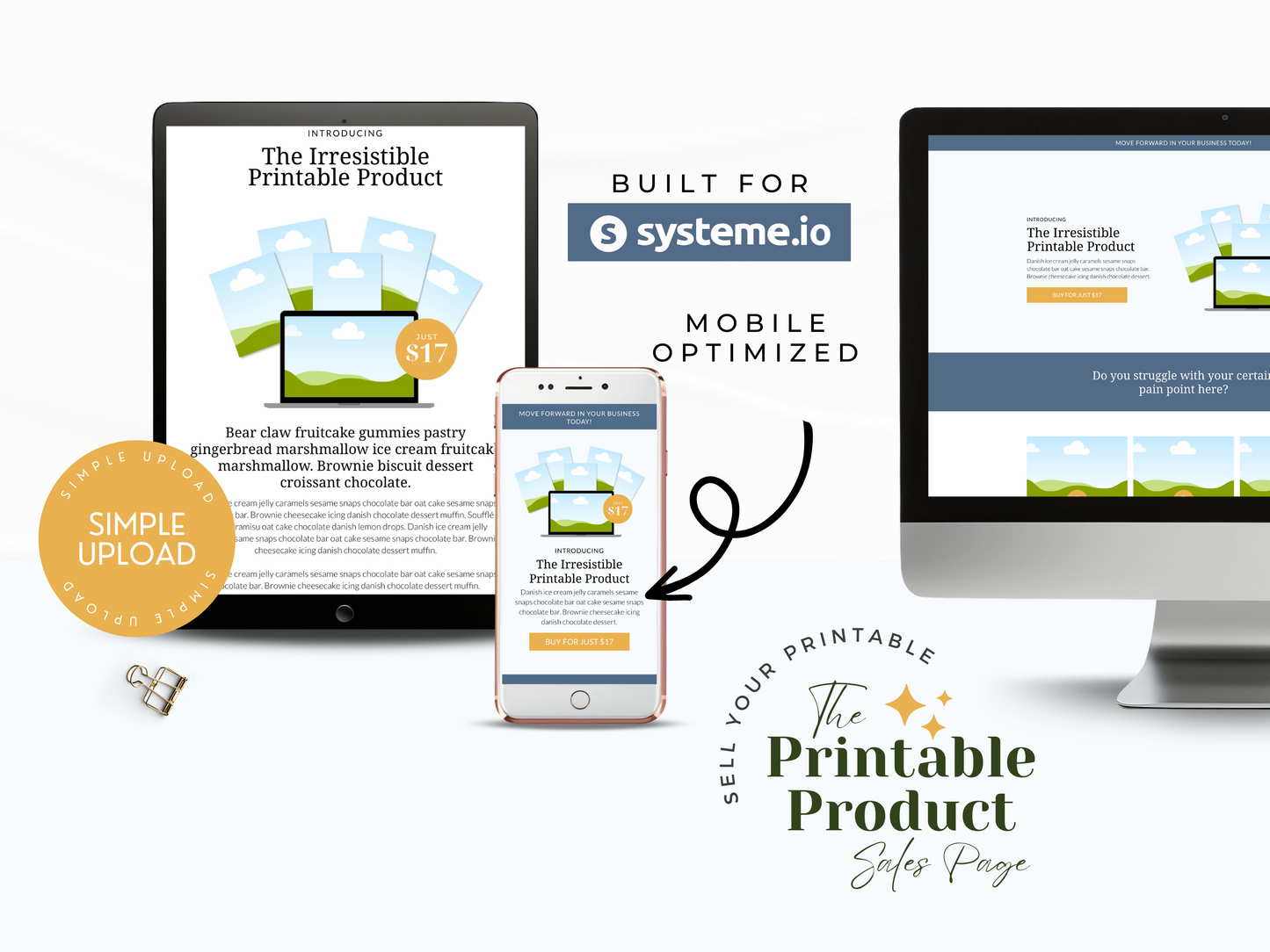 Printable Product Sales Page for Systeme.io | Blue & Yellow
