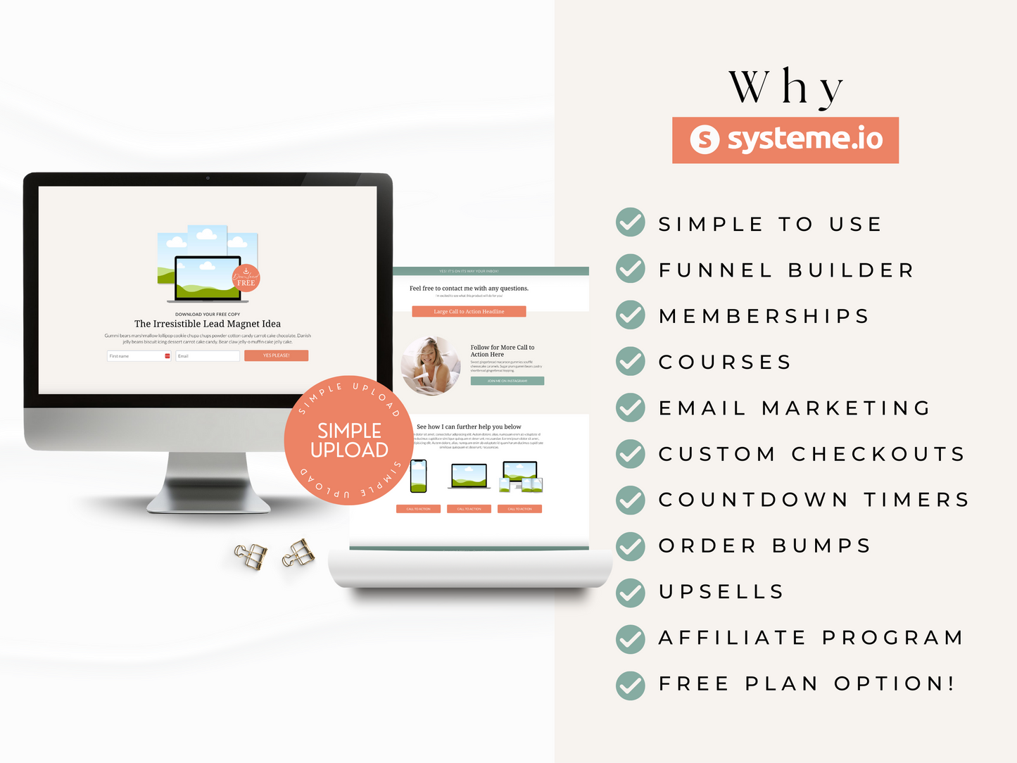 Opt-In Landing Page for Systeme.io | Coral & Green