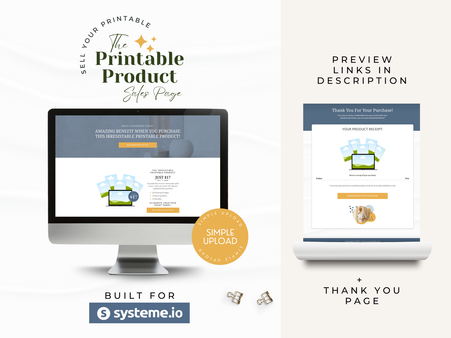 Printable Product Sales Page for Systeme.io | Blue & Yellow
