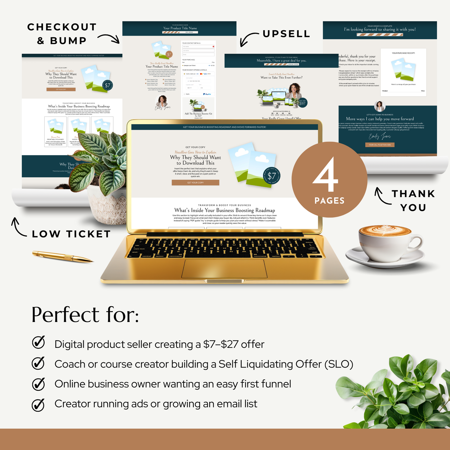 Laptop displaying a website with text about digital product creation and business strategies.