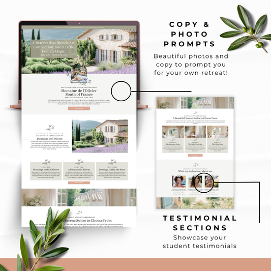 Screen displaying a website layout with photos and text on a white background